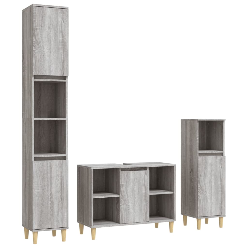 vidaXL Ensemble de meubles de salle de bain 3 pcs Gris Aggloméré Sonoma