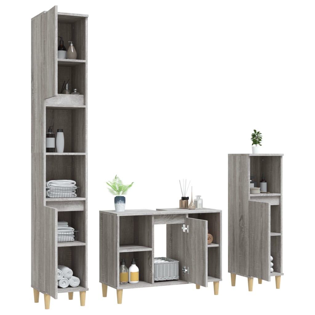 vidaXL Ensemble de meubles de salle de bain 3 pcs Gris Aggloméré Sonoma