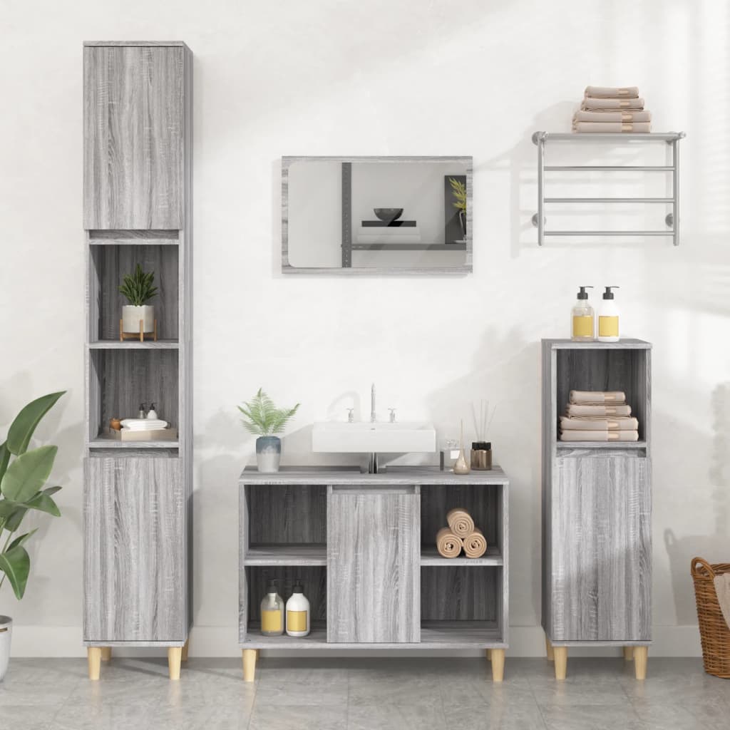 vidaXL Ensemble de meubles de salle de bain 3 pcs Gris Aggloméré Sonoma