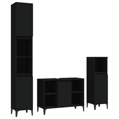 vidaXL Ensemble de meubles de salle de bain 3 pcs Noir Bois d'ingénierie