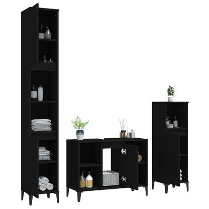 vidaXL Ensemble de meubles de salle de bain 3 pcs Noir Bois d'ingénierie
