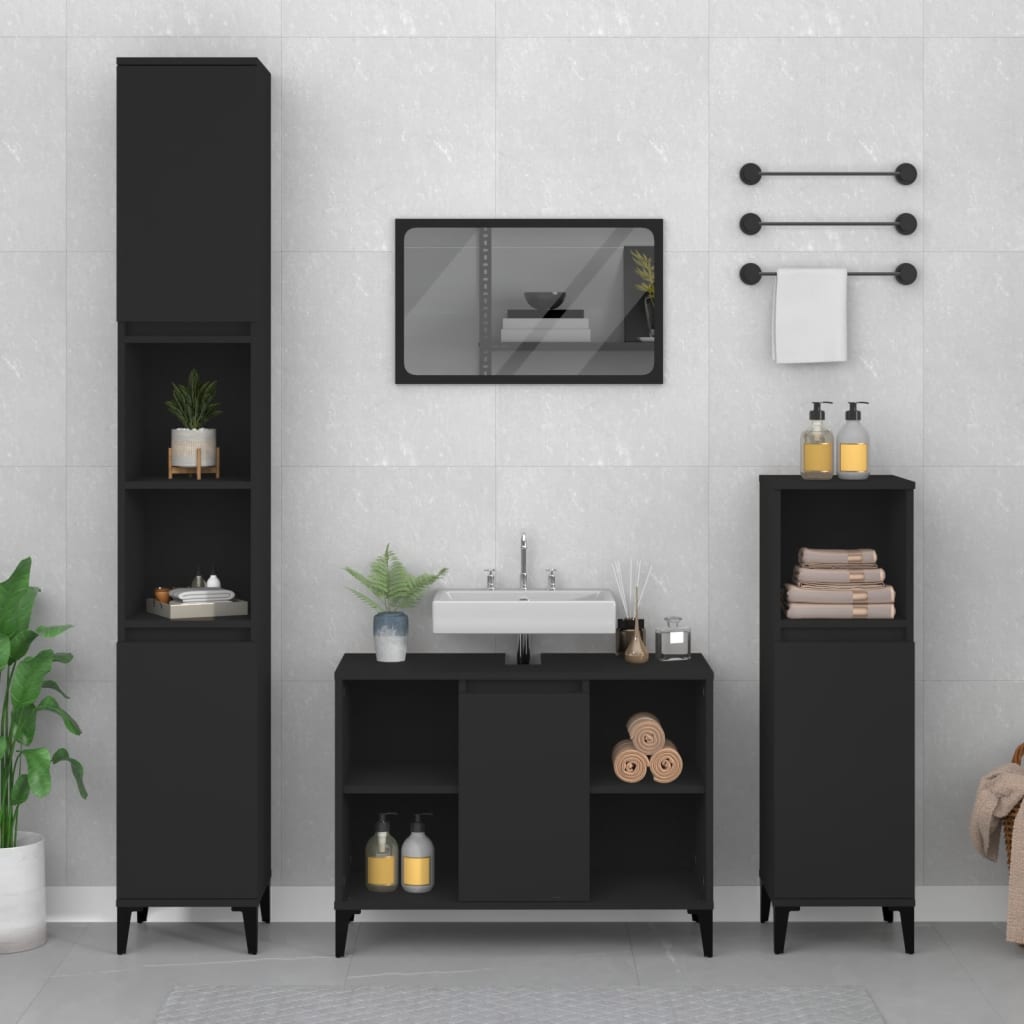 vidaXL Ensemble de meubles de salle de bain 3 pcs Noir Bois d'ingénierie