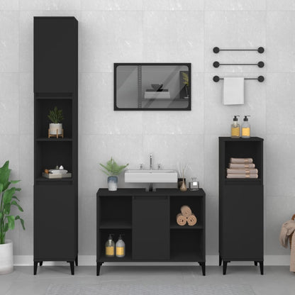 vidaXL Ensemble de meubles de salle de bain 3 pcs Noir Bois d'ingénierie