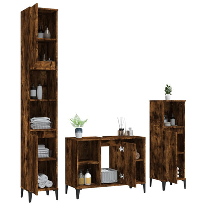 vidaXL Ensemble de meubles de salle de bain 3 pièces Chêne fumé Bois d'ingénierie
