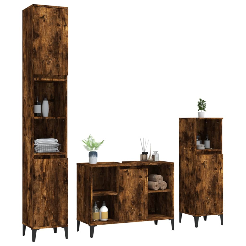 vidaXL Ensemble de meubles de salle de bain 3 pièces Chêne fumé Bois d'ingénierie