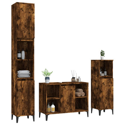 vidaXL Ensemble de meubles de salle de bain 3 pièces Chêne fumé Bois d'ingénierie