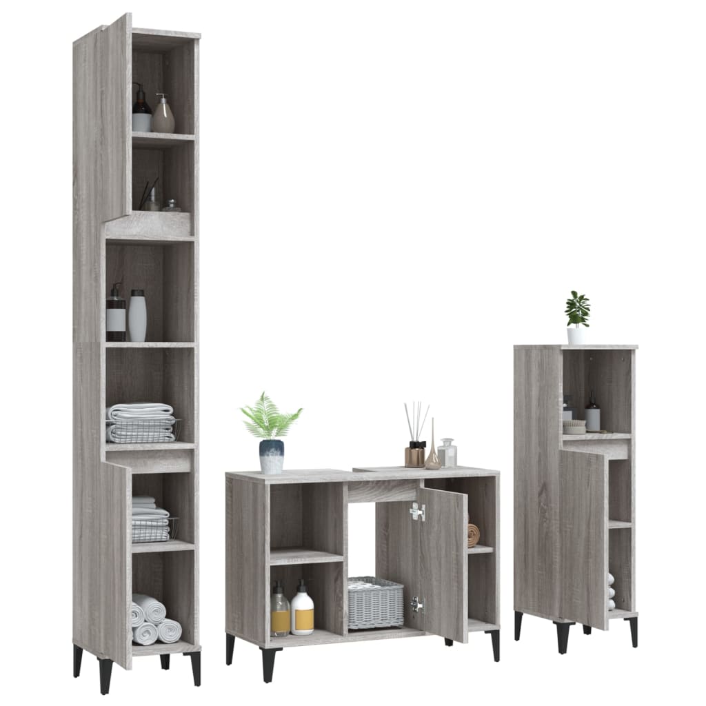 vidaXL Ensemble de meubles de salle de bain 3 pcs Gris Aggloméré Sonoma