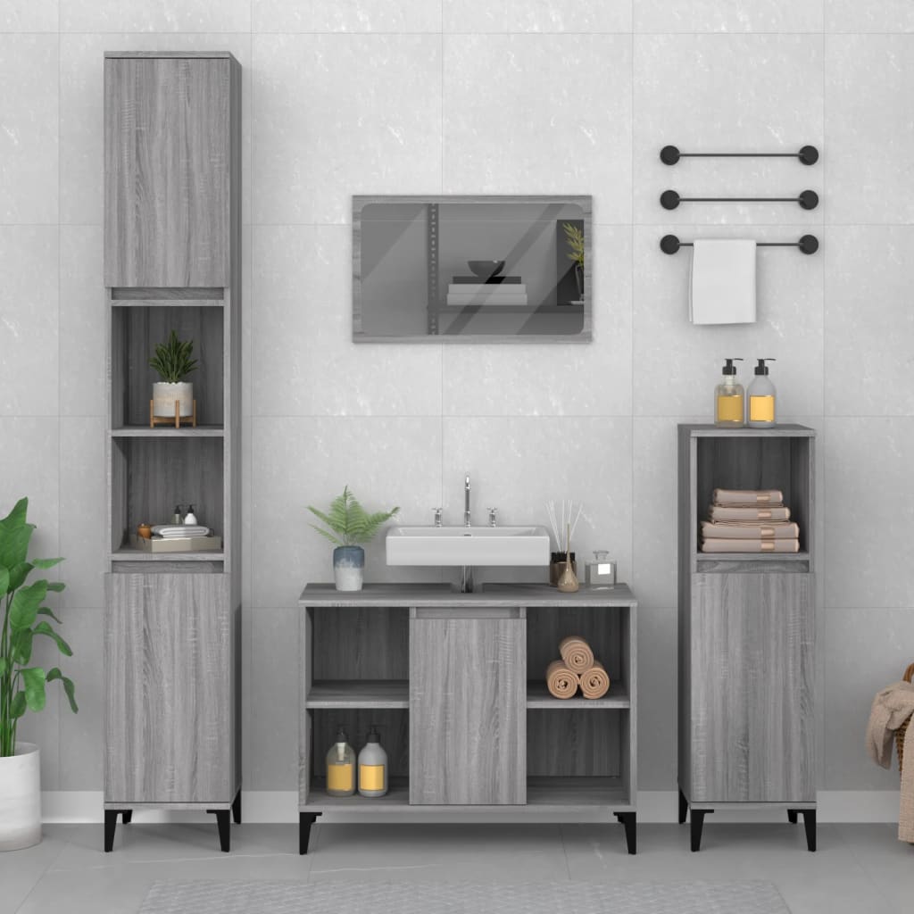 vidaXL Ensemble de meubles de salle de bain 3 pcs Gris Aggloméré Sonoma
