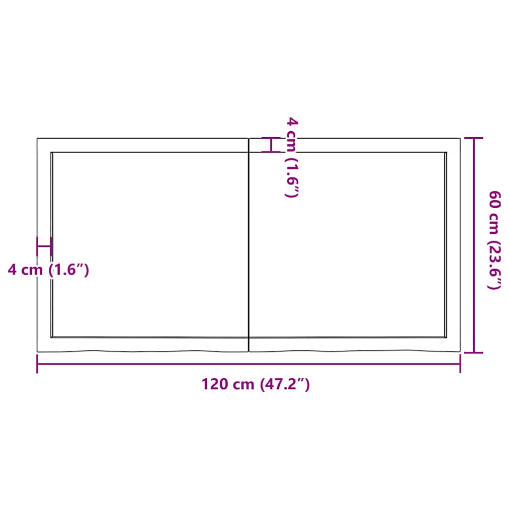 vidaXL Tischplatte 120x60x(2-6) cm Massivholz Eiche Unbehandelt