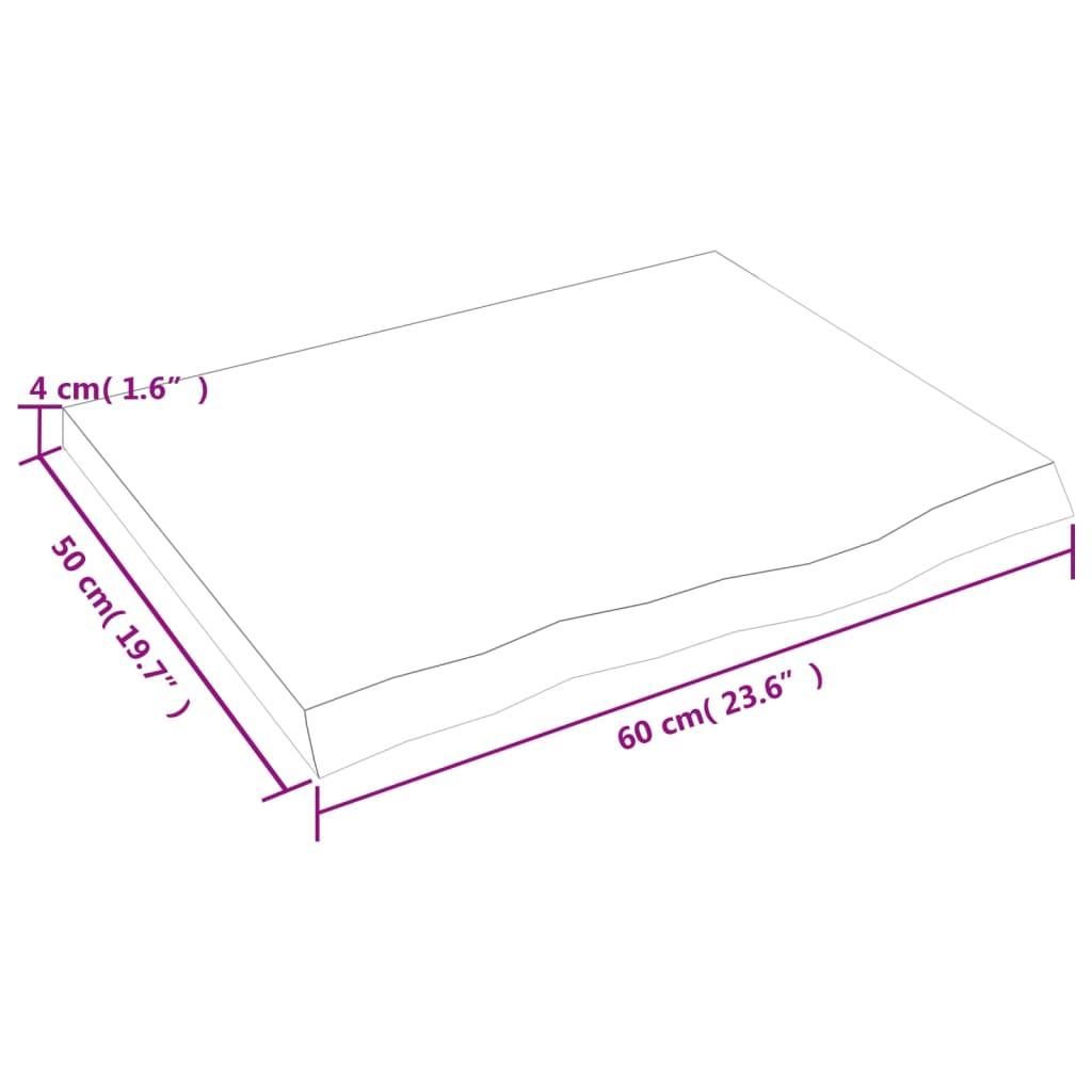 vidaXL Plateau de table Bois de chêne massif marron clair 60x50x(2-4) cm traité