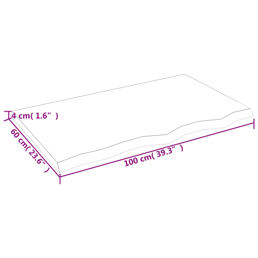 vidaXL Tischplatte Hellbraun 100x60x(2-4)cm Massivholz Eiche Behandelt