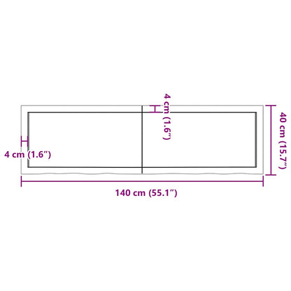 vidaXL Plateau de table Chêne massif traité marron clair 140x40x(2-4) cm