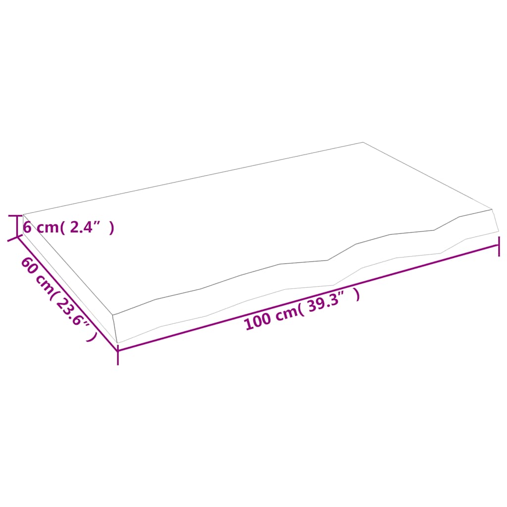 vidaXL Plateau de table Marron foncé 100x60x(2-6)cm Bois de chêne massif