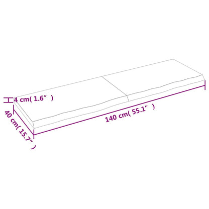 vidaXL Tischplatte Dunkelbraun 140x40x(2-4)cm Massivholz Eiche