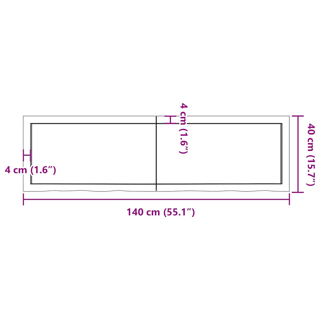 vidaXL Tischplatte Dunkelbraun 140x40x(2-4)cm Massivholz Eiche