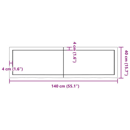 vidaXL Tischplatte Dunkelbraun 140x40x(2-4)cm Massivholz Eiche