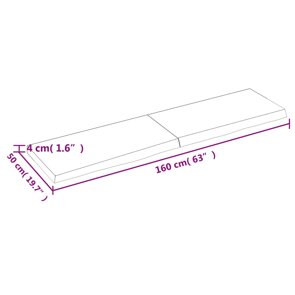 vidaXL Tischplatte Dunkelbraun 160x50x(2-4)cm Massivholz Eiche