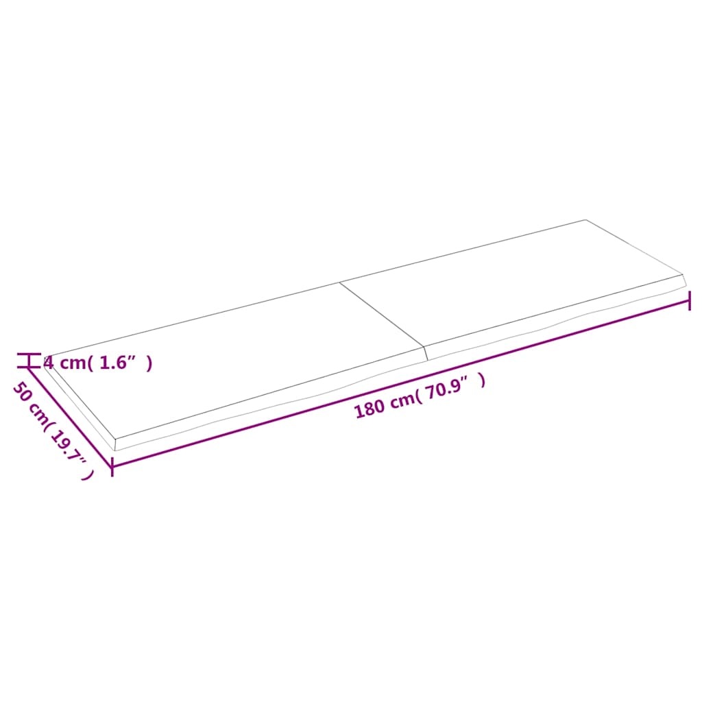 vidaXL Tischplatte Dunkelbraun 180x50x(2-4)cm Massivholz Eiche