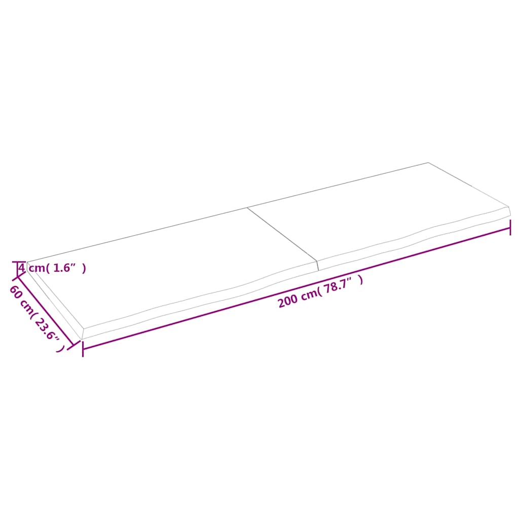 vidaXL Plateau de table Marron foncé 200x60x(2-4) cm Chêne massif