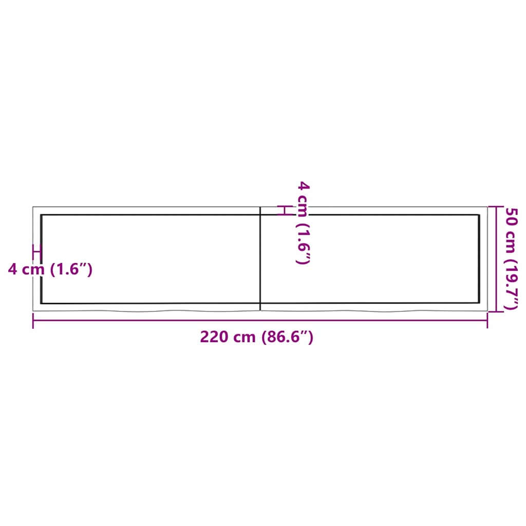 vidaXL Tischplatte Dunkelbraun 220x50x(2-4)cm Massivholz Eiche