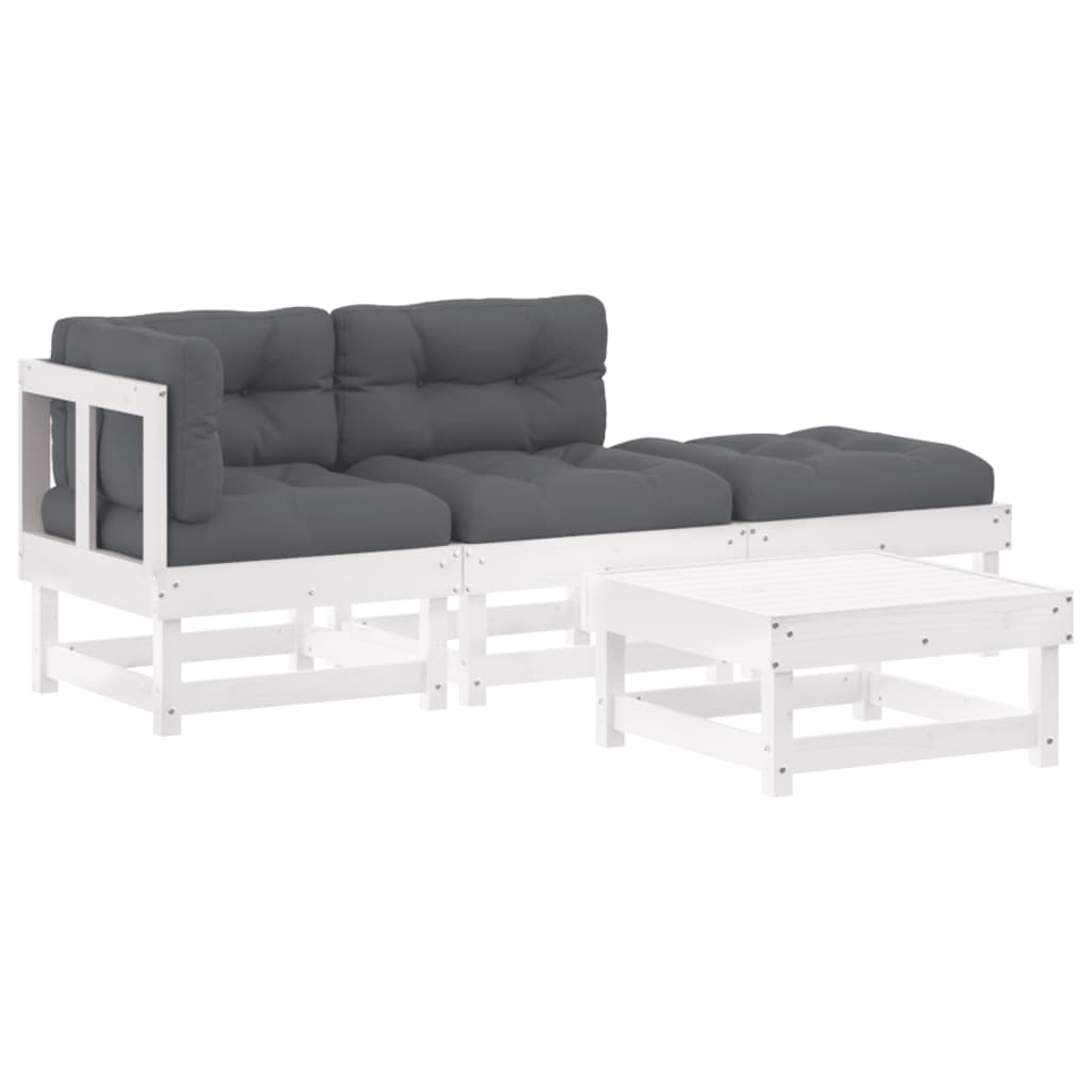 vidaXL 4-tlg. Garten-Lounge-Set mit Kissen Weiß Massivholz