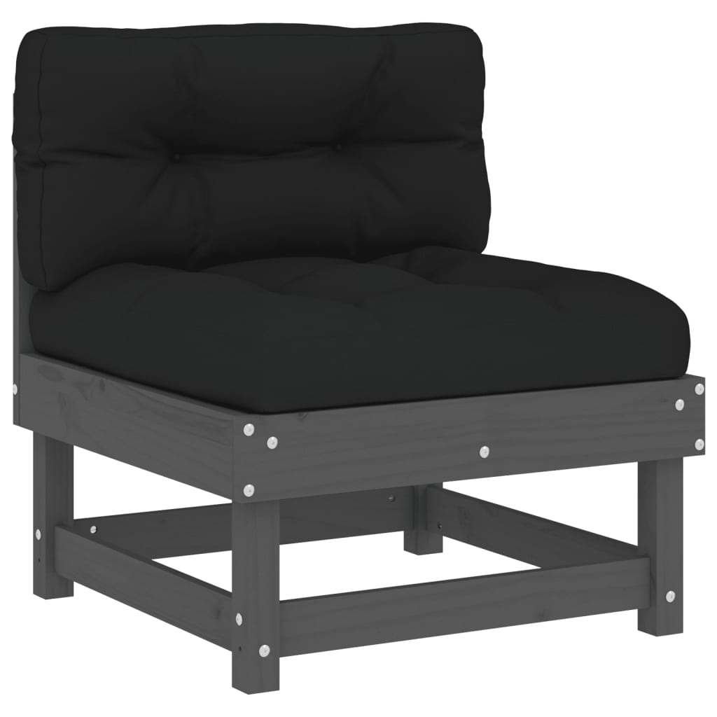 vidaXL 4-tlg. Garten-Lounge-Set mit Kissen Grau Massivholz