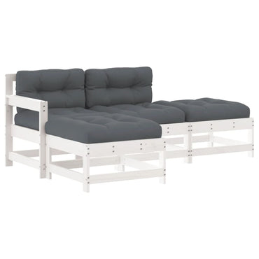 vidaXL Salon de jardin 4 pièces avec coussins Bois massif Blanc
