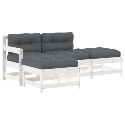 vidaXL Salon de jardin 4 pièces avec coussins Bois massif Blanc