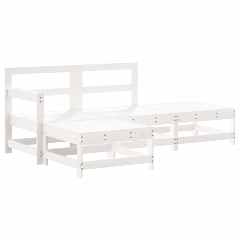 vidaXL Salon de jardin 4 pièces avec coussins Bois massif Blanc