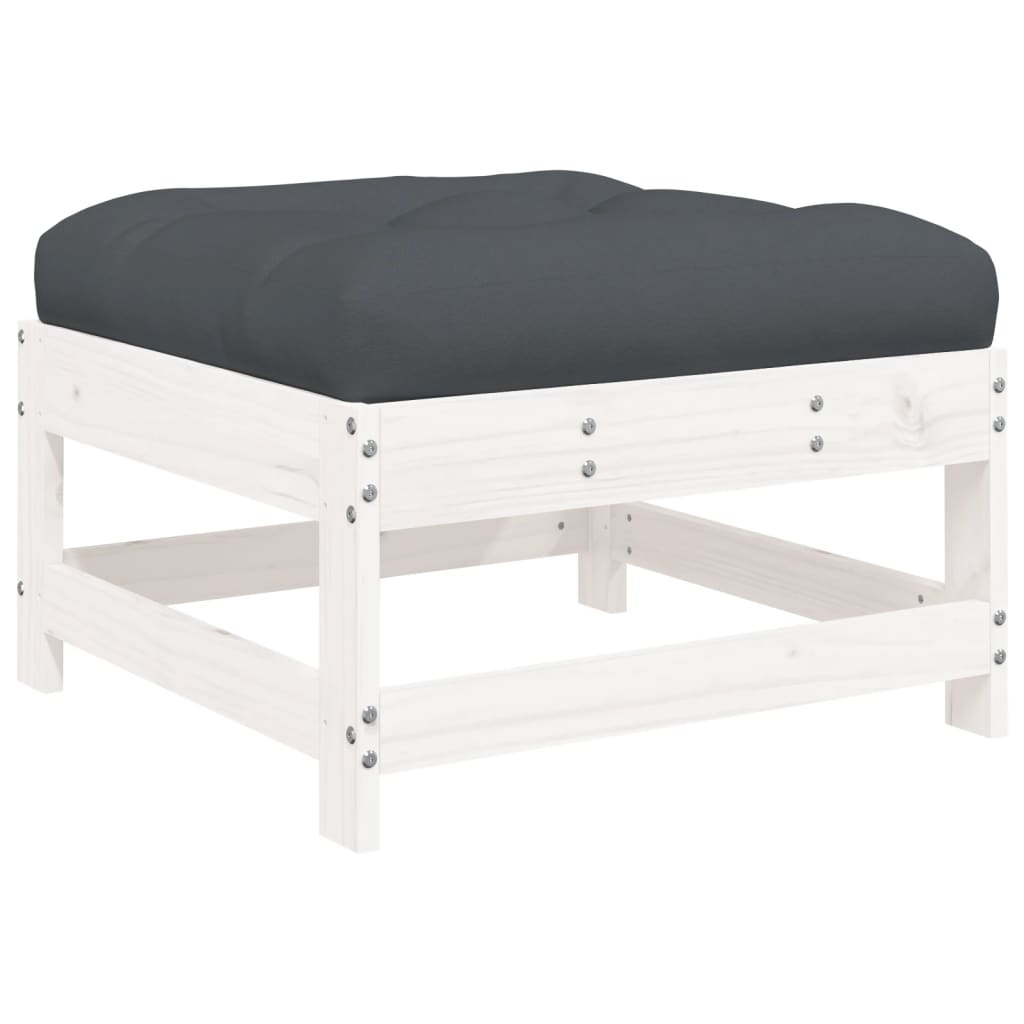 vidaXL Salon de jardin 4 pièces avec coussins Bois massif Blanc
