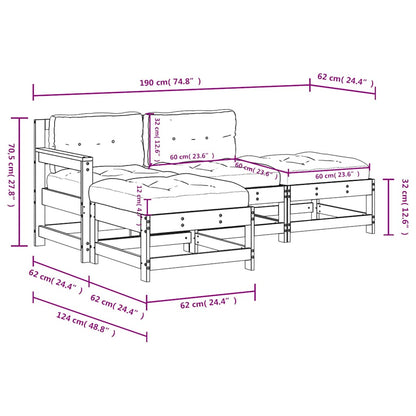 vidaXL 4-tlg. Garten-Lounge-Set mit Kissen Grau Massivholz