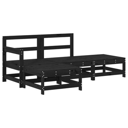 vidaXL Salon de jardin 4 pcs avec coussins Noir Bois massif