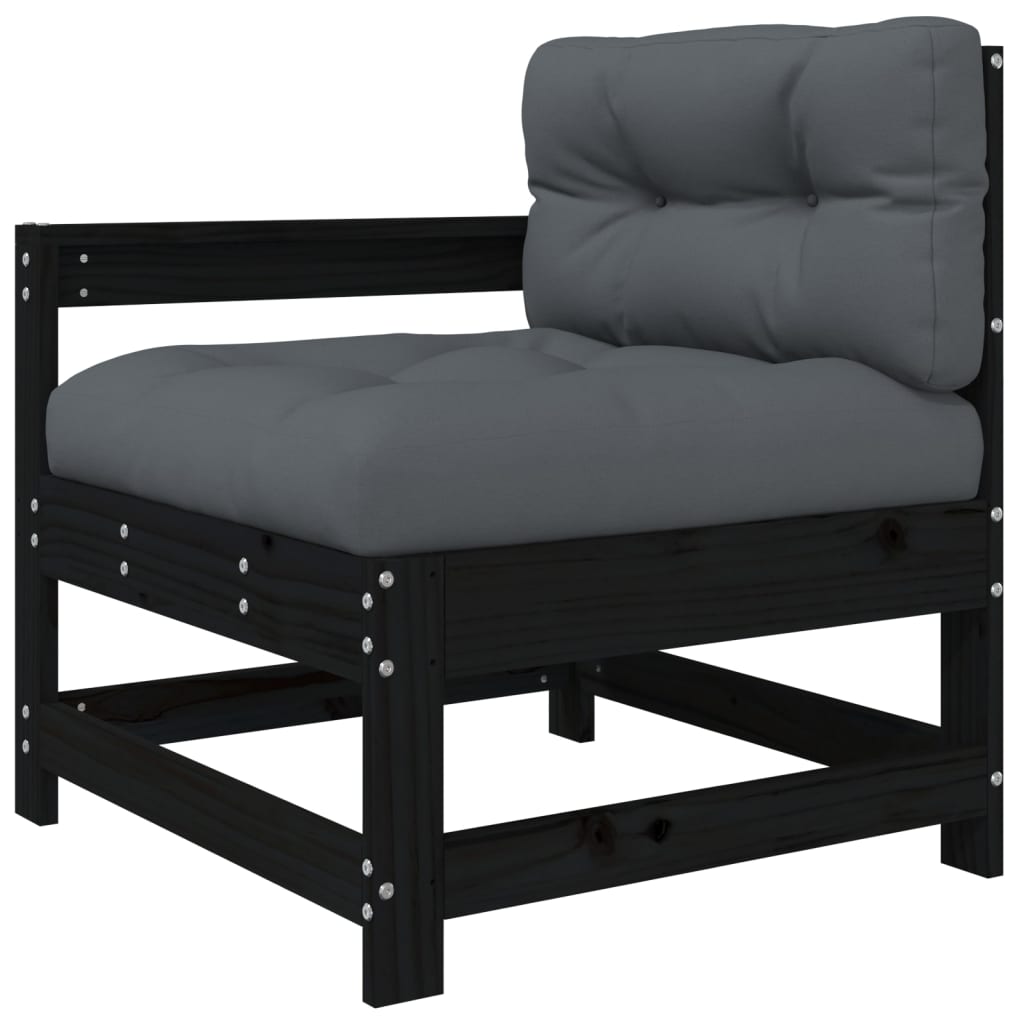 vidaXL Salon de jardin 4 pcs avec coussins Noir Bois massif