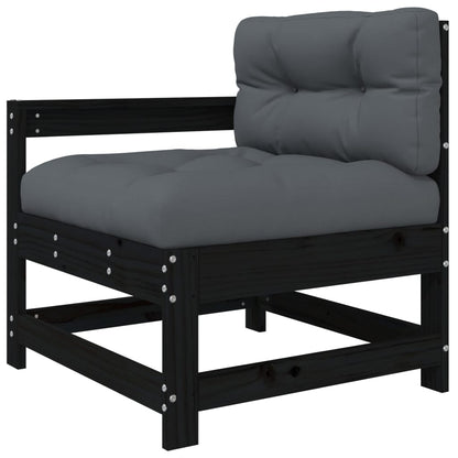 vidaXL Salon de jardin 4 pcs avec coussins Noir Bois massif