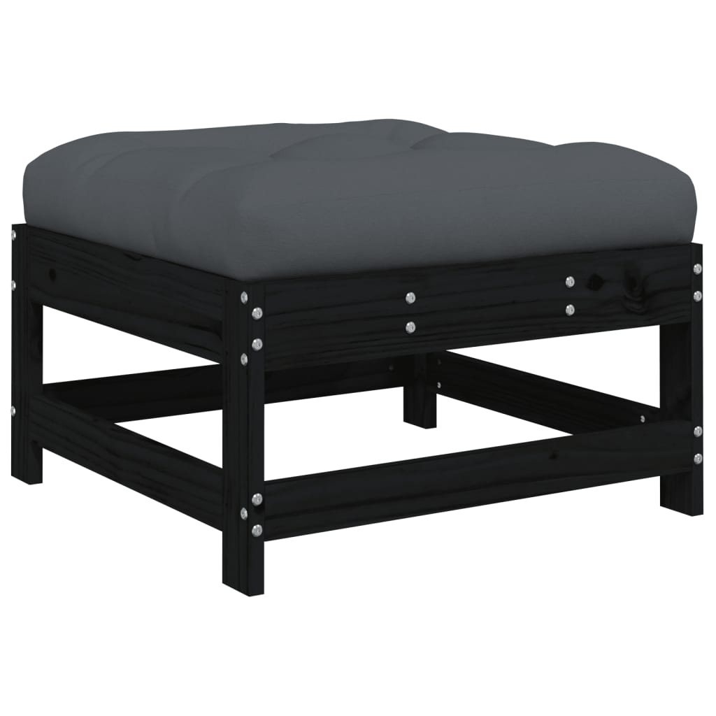vidaXL Salon de jardin 4 pcs avec coussins Noir Bois massif