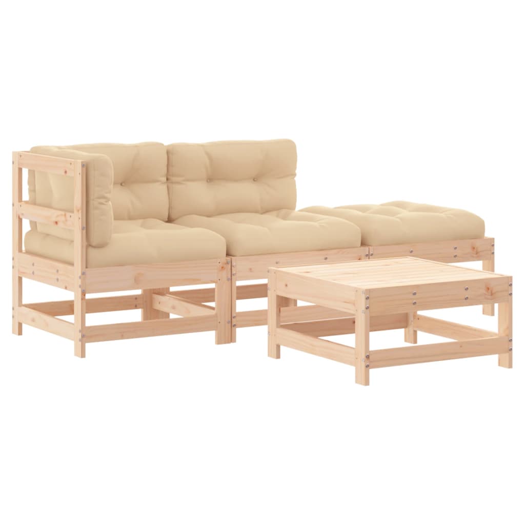 vidaXL 4-tlg. Garten-Lounge-Set mit Kissen Massivholz