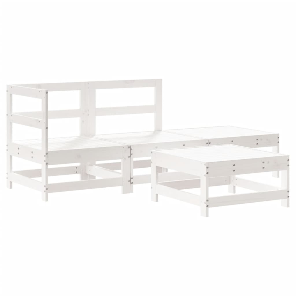 vidaXL Salon de jardin 4 pièces avec coussins Bois massif Blanc