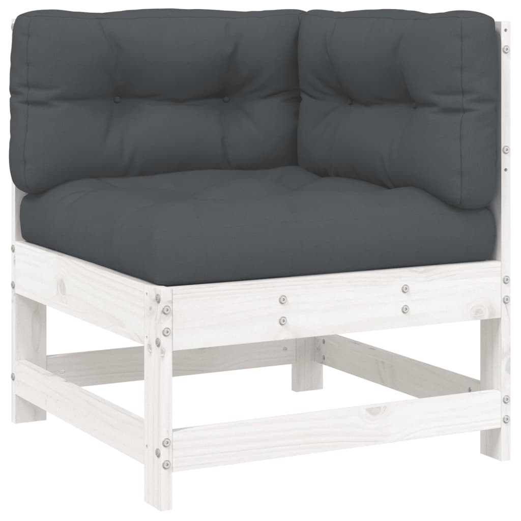 vidaXL Salon de jardin 4 pièces avec coussins Bois massif Blanc