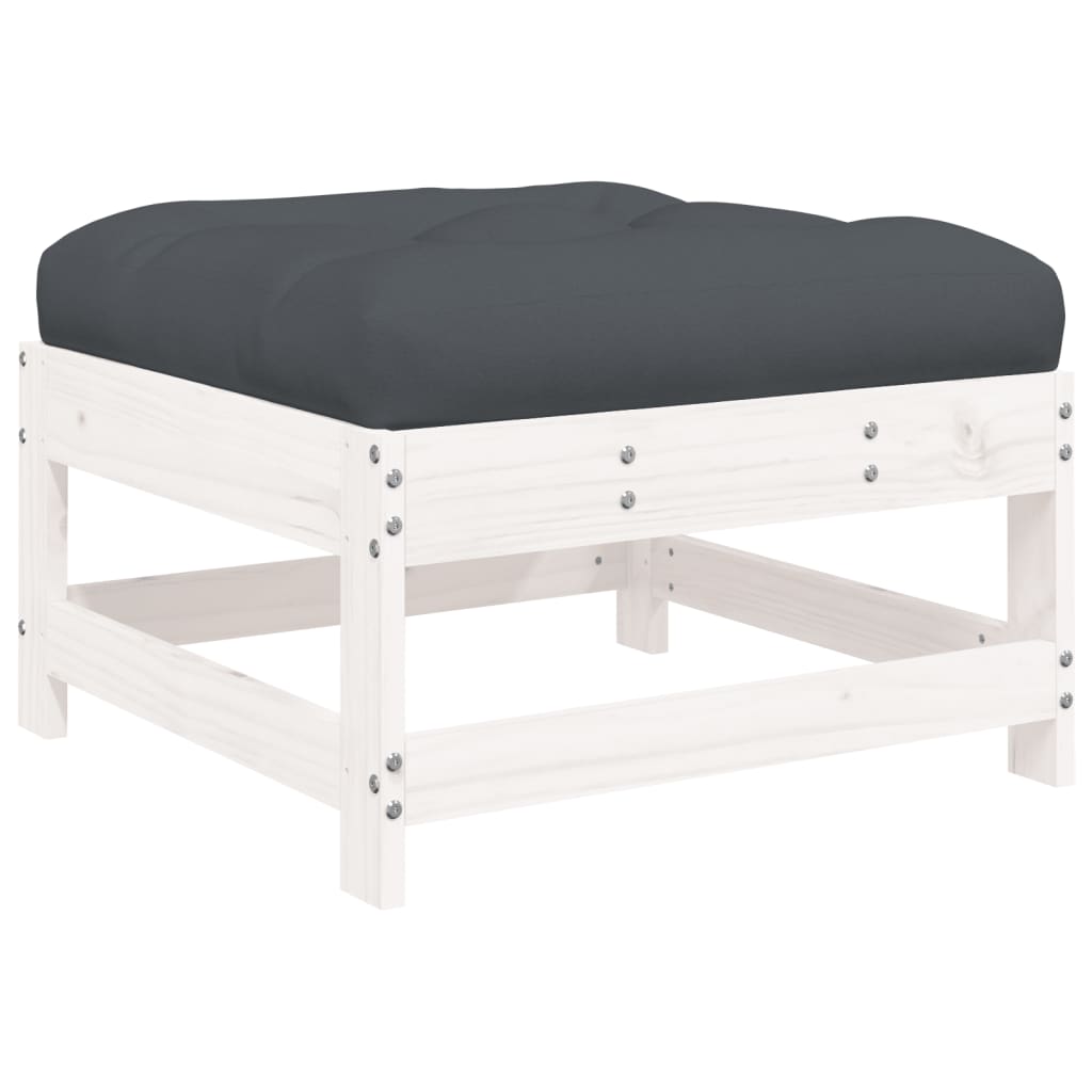 vidaXL Salon de jardin 4 pièces avec coussins Bois massif Blanc