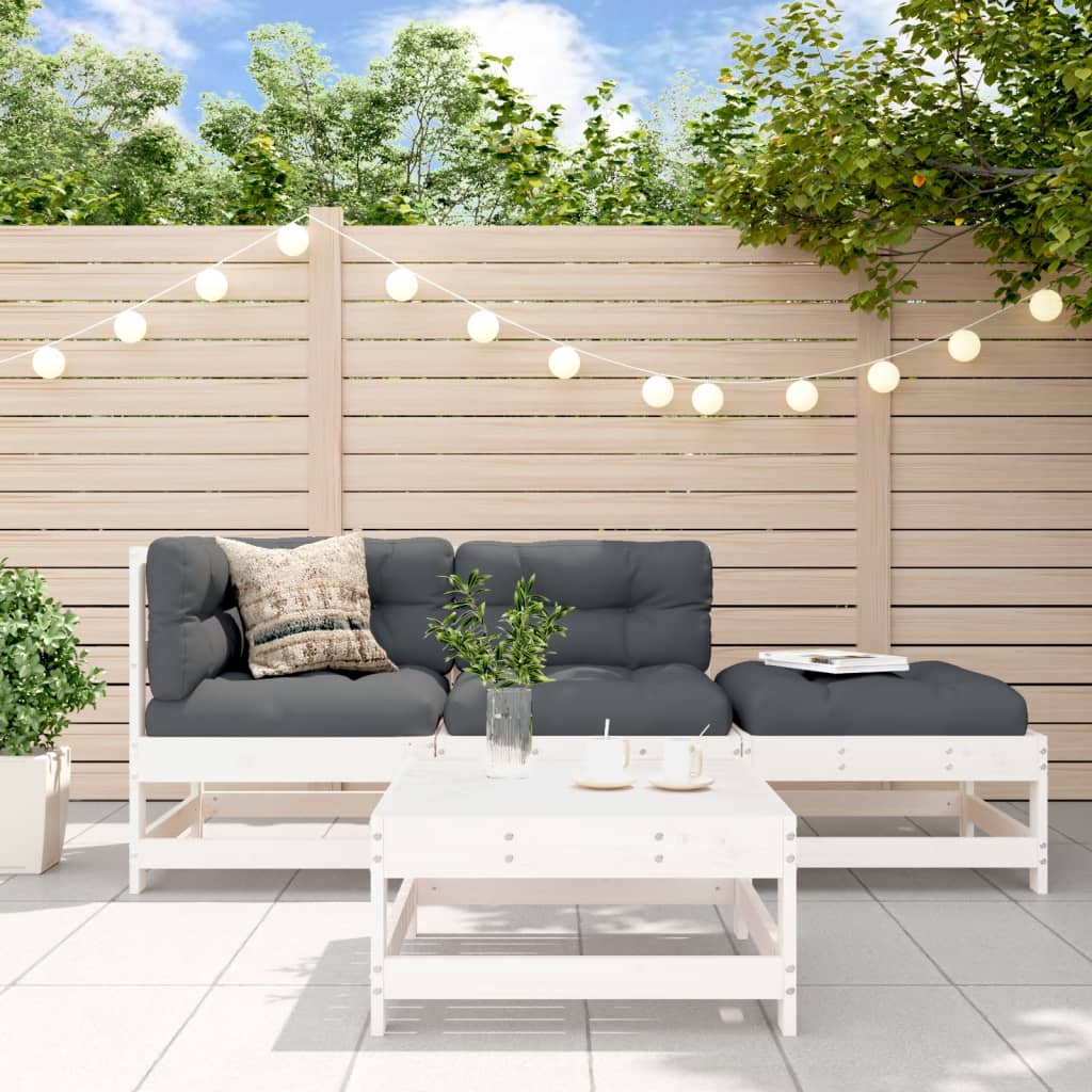 vidaXL Salon de jardin 4 pièces avec coussins Bois massif Blanc