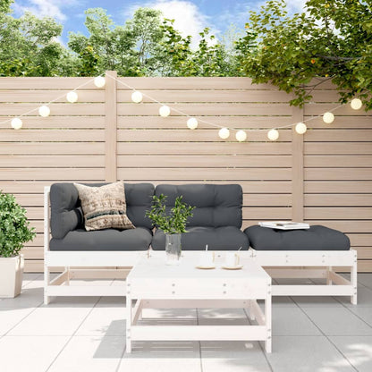 vidaXL Salon de jardin 4 pièces avec coussins Bois massif Blanc