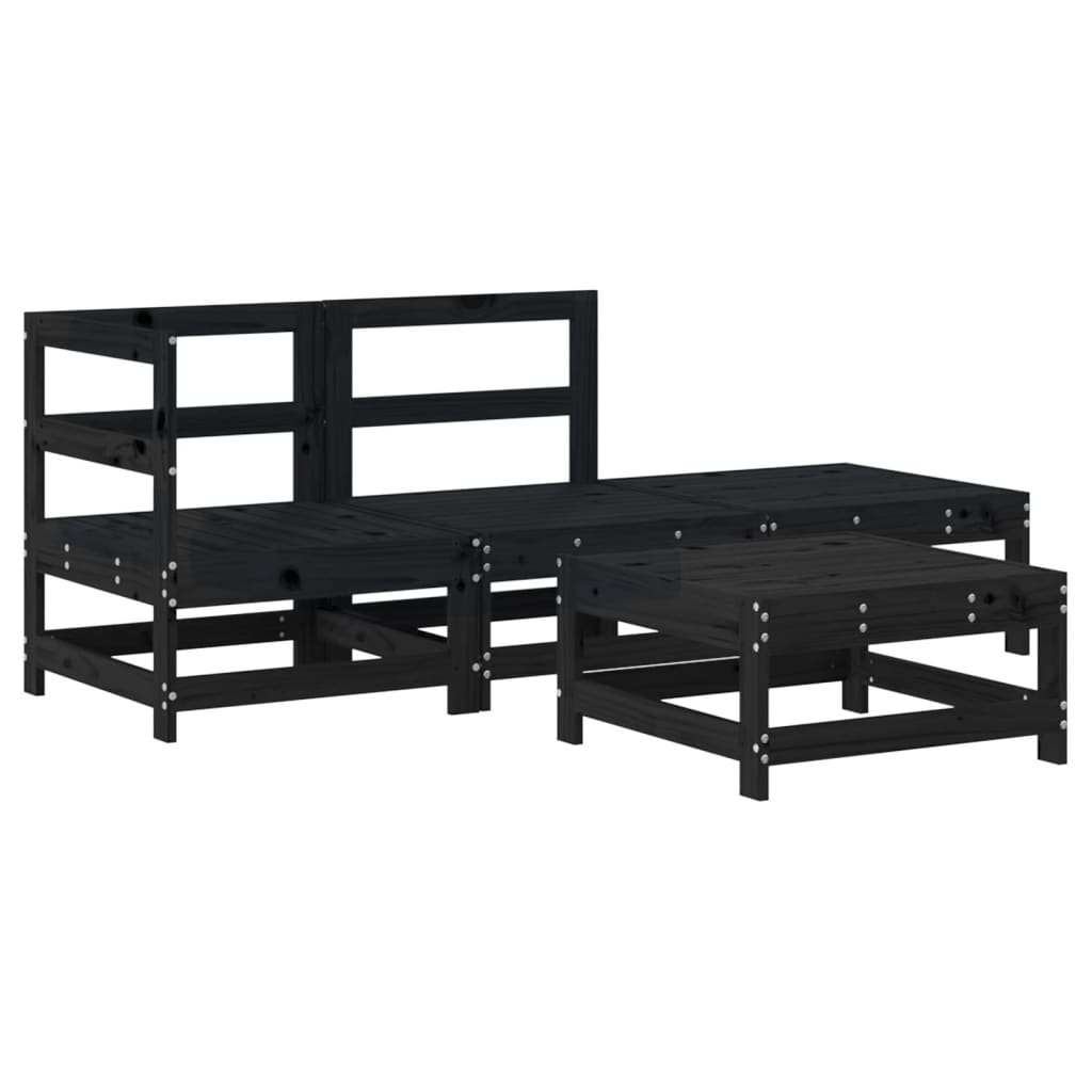 vidaXL Salon de jardin 4 pcs avec coussins Noir Bois massif