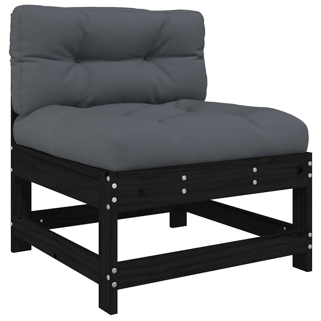 vidaXL Salon de jardin 4 pcs avec coussins Noir Bois massif