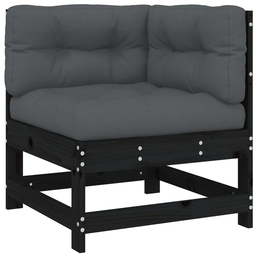 vidaXL Salon de jardin 4 pcs avec coussins Noir Bois massif