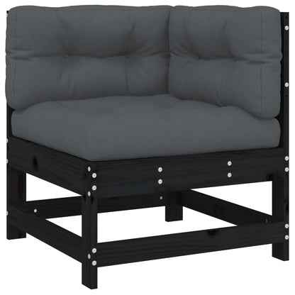 vidaXL Salon de jardin 4 pcs avec coussins Noir Bois massif
