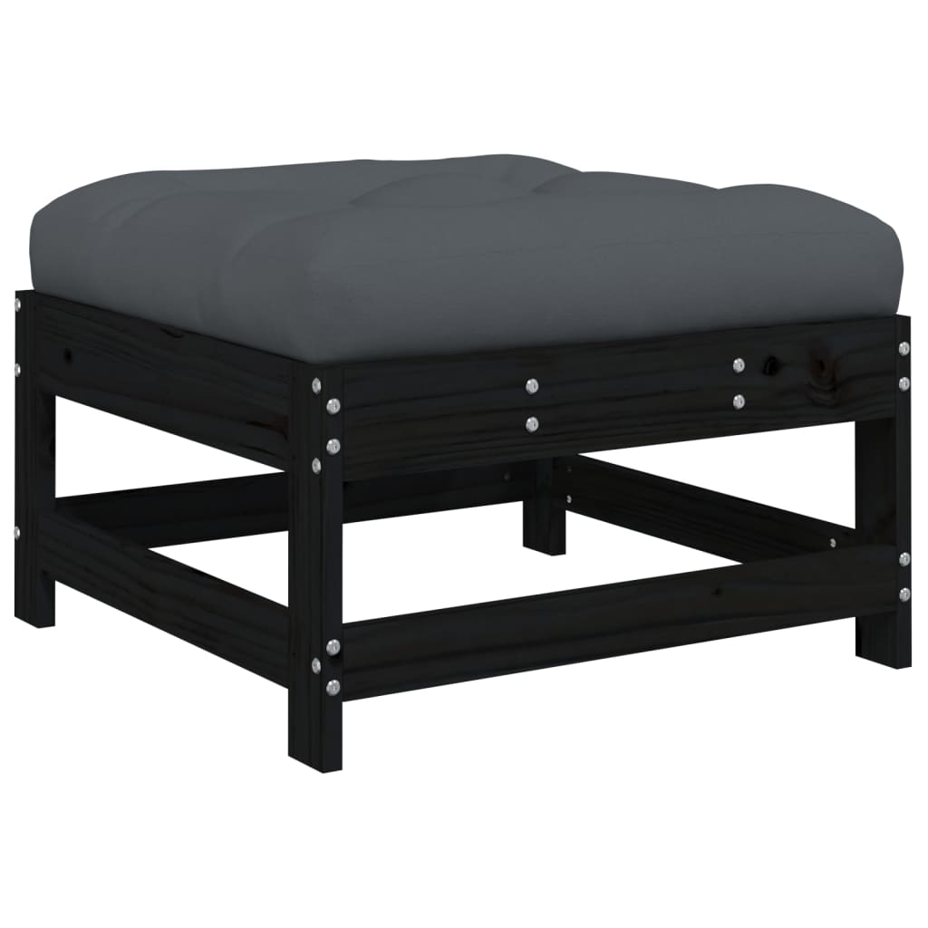 vidaXL Salon de jardin 4 pcs avec coussins Noir Bois massif
