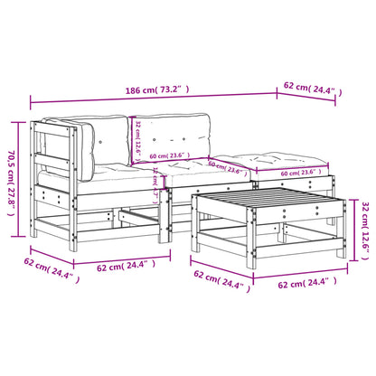 vidaXL Salon de jardin 4 pièces avec coussins, bois de Douglas massif