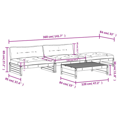 vidaXL Salon de jardin 4 pcs avec coussins Bois massif