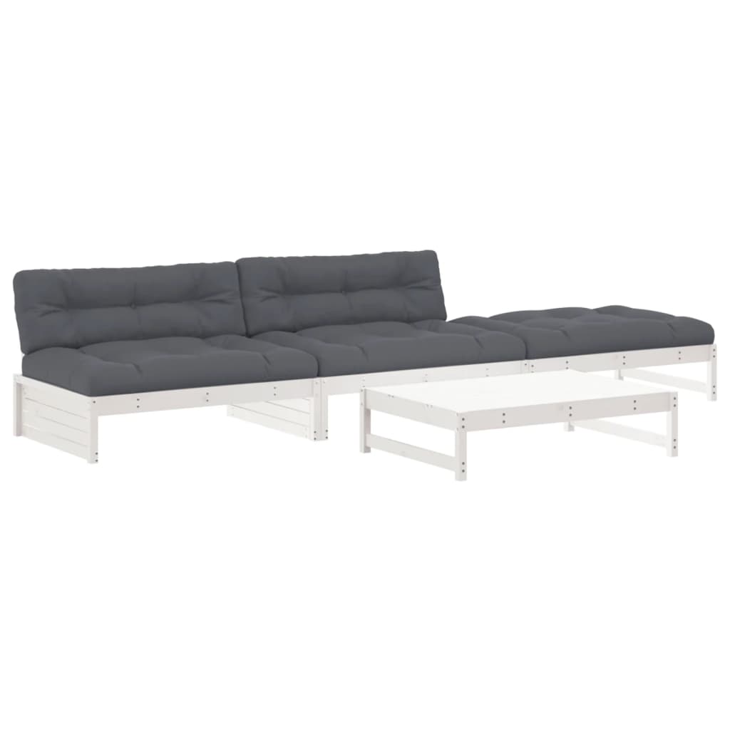 vidaXL Salon de jardin 4 pièces avec coussins Bois massif Blanc