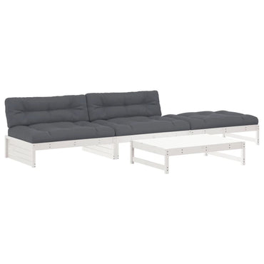 vidaXL Salon de jardin 4 pièces avec coussins Bois massif Blanc